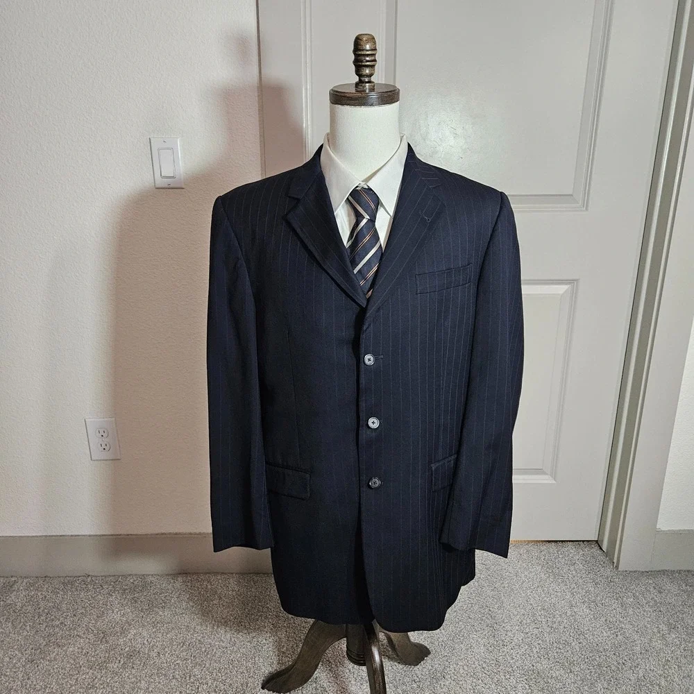 Burberry 42L Wool Suit Blazer Jacket‎ Men Navy Striped